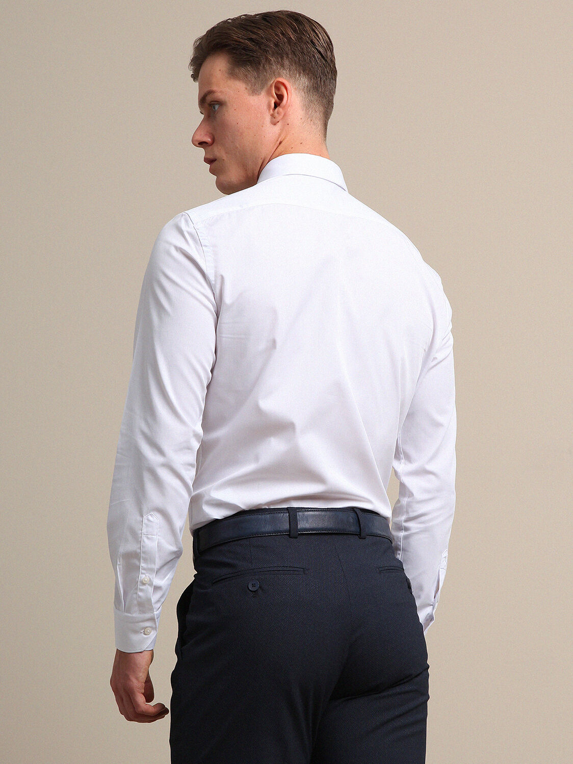 White Plain Regular Fit Weaving Classical 100% Cotton Shirt - 4