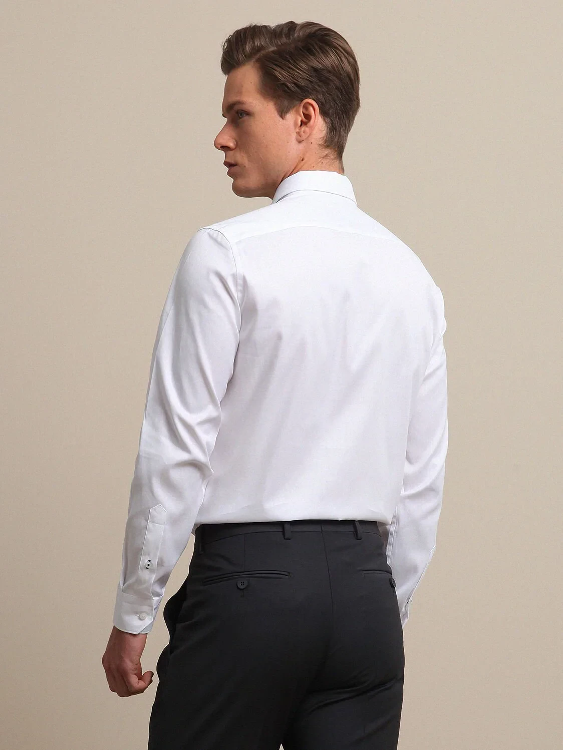 White Plain Regular Fit Weaving Classical 100% Cotton Shirt - 4
