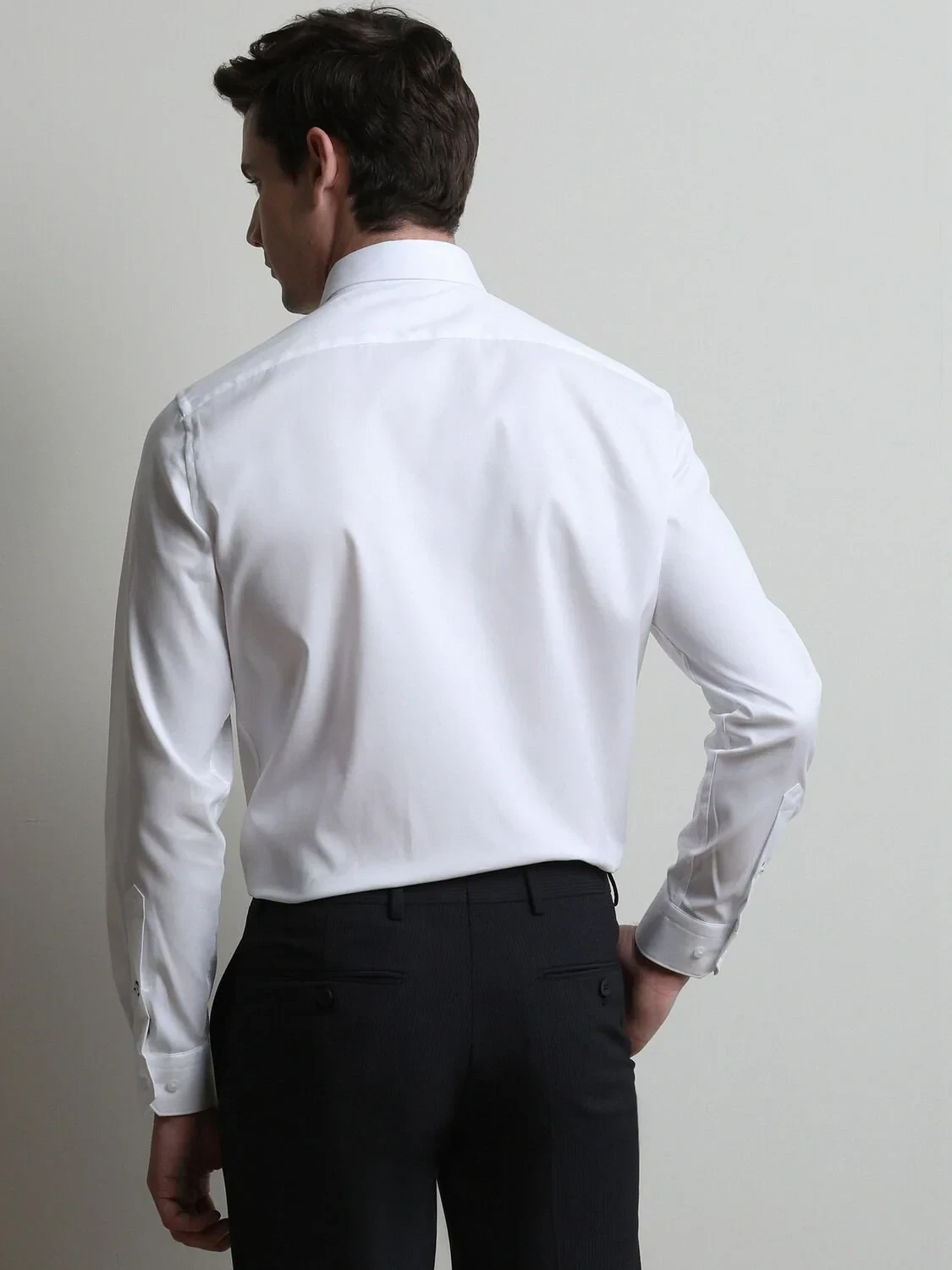 White Plain Regular Fit Weaving Classical 100% Cotton Shirt - 5