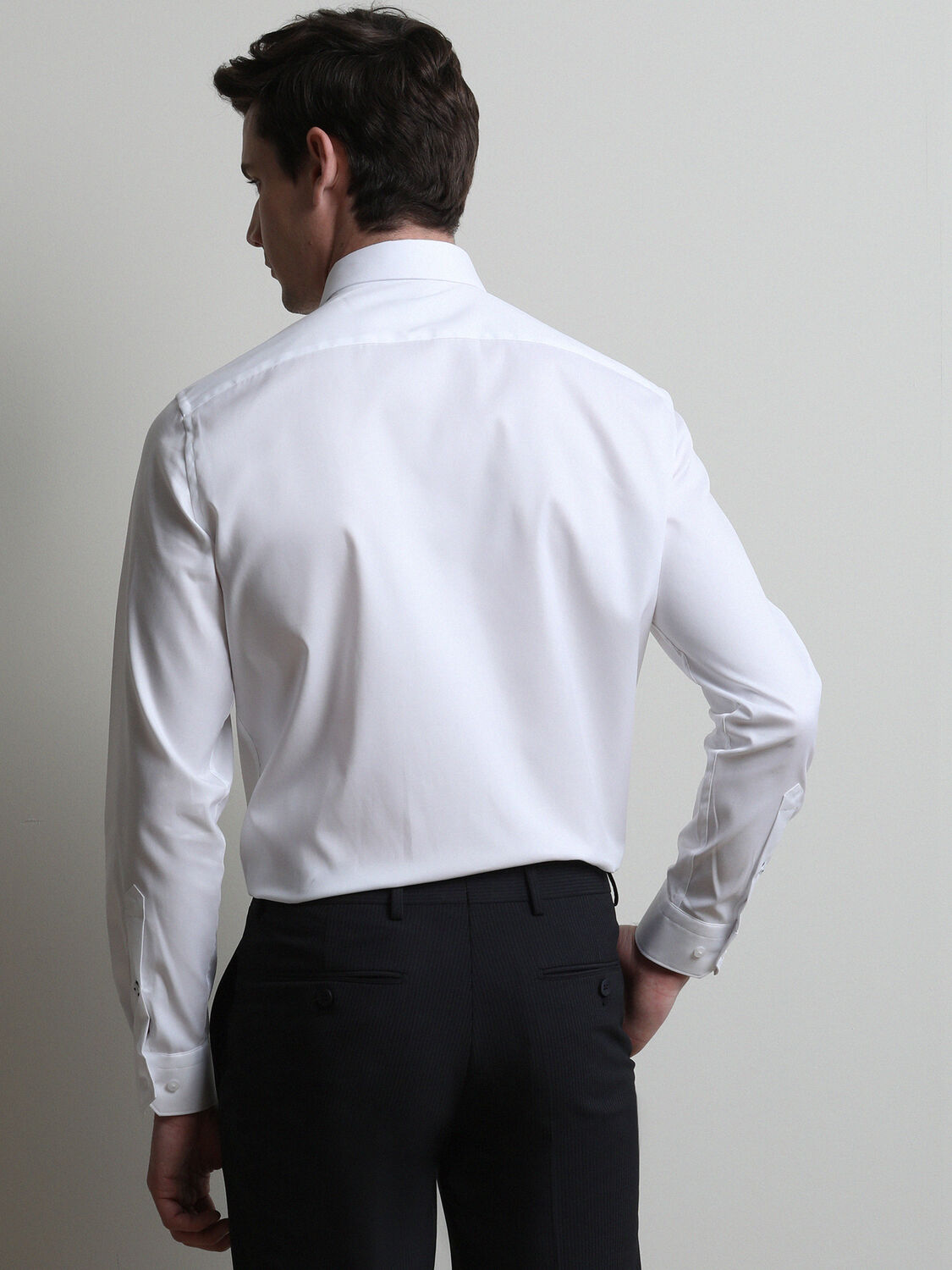 White Plain Regular Fit Weaving Classical 100% Cotton Shirt - 5