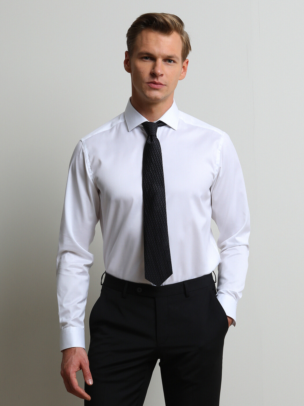 White Plain Regular Fit Weaving Classical 100% Cotton Shirt - 3