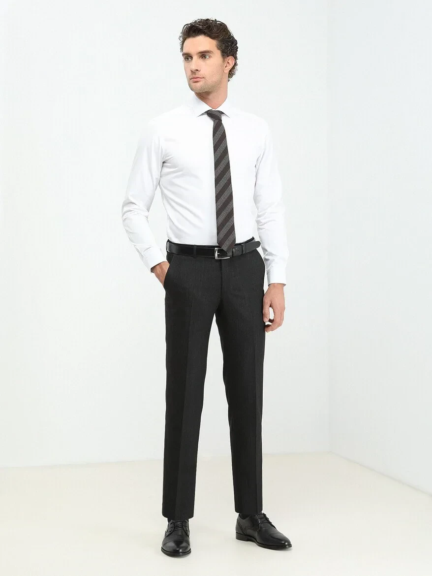 White Plain Regular Fit Weaving Classical 100% Cotton Shirt - 3