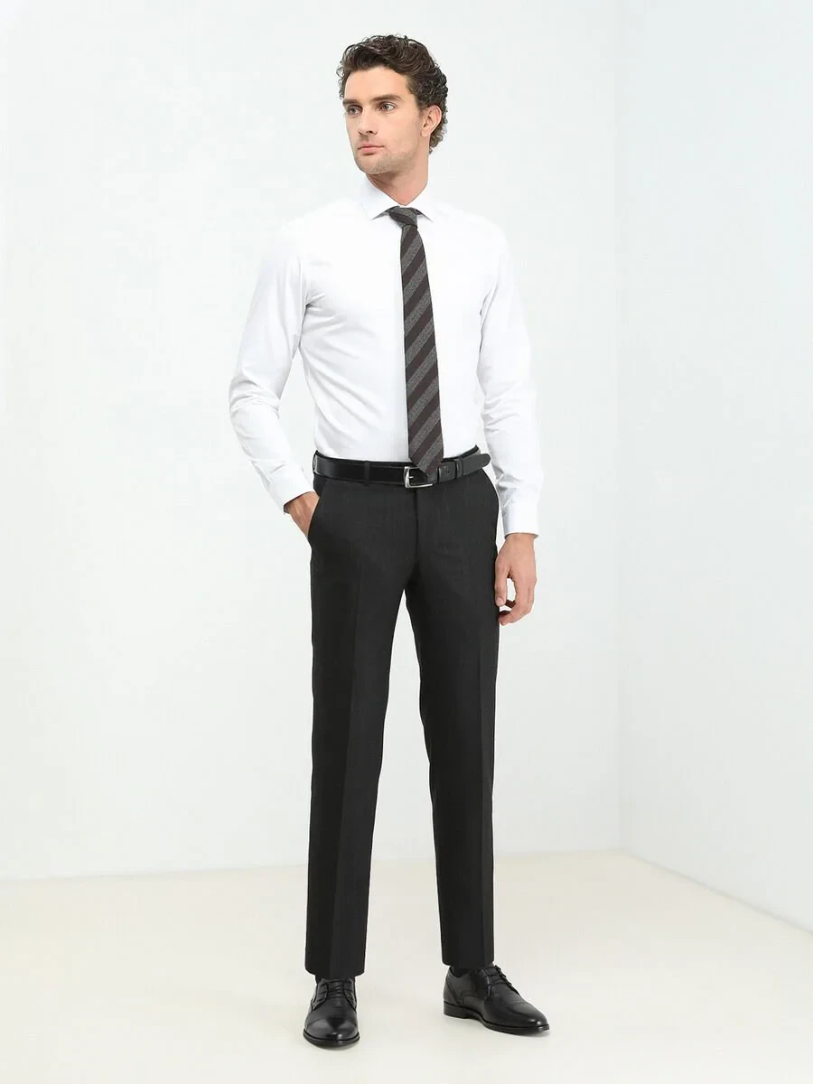 White Plain Regular Fit Weaving Classical 100% Cotton Shirt - 3