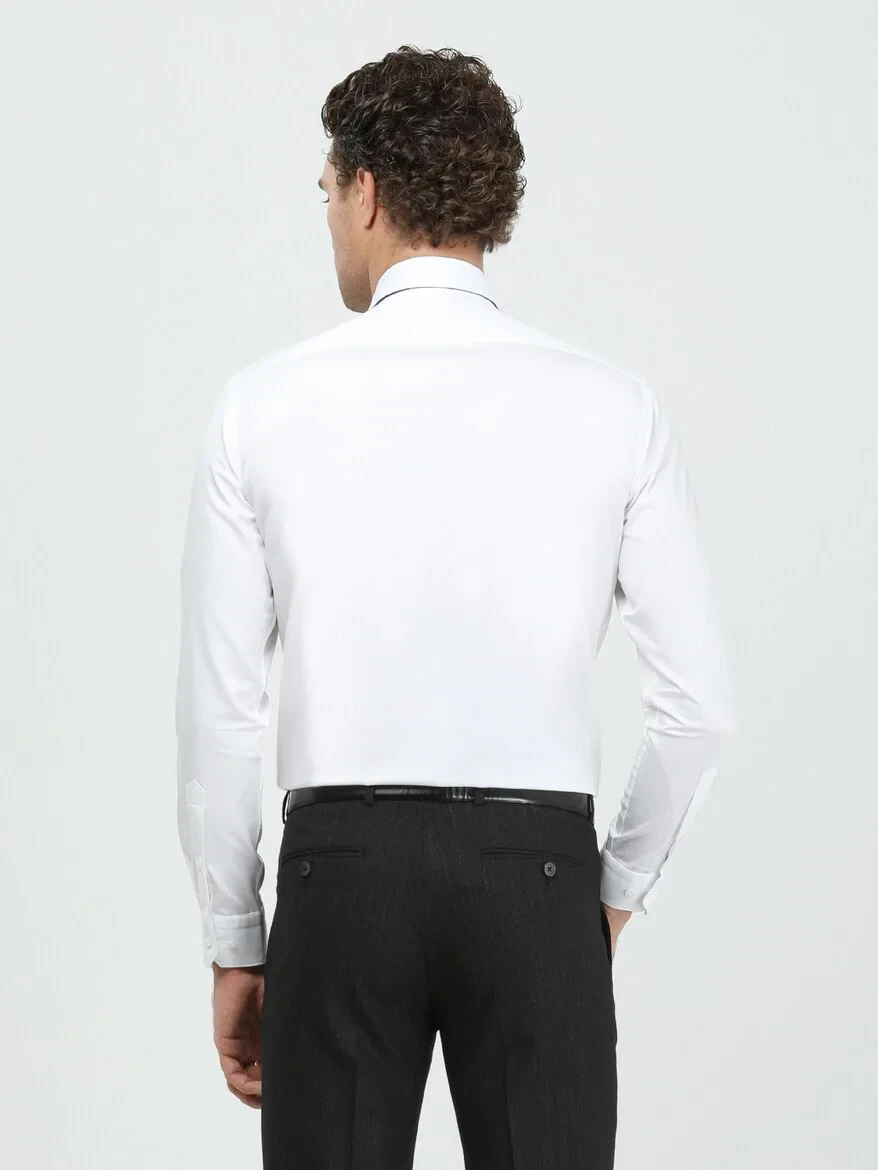 White Plain Regular Fit Weaving Classical 100% Cotton Shirt - 5
