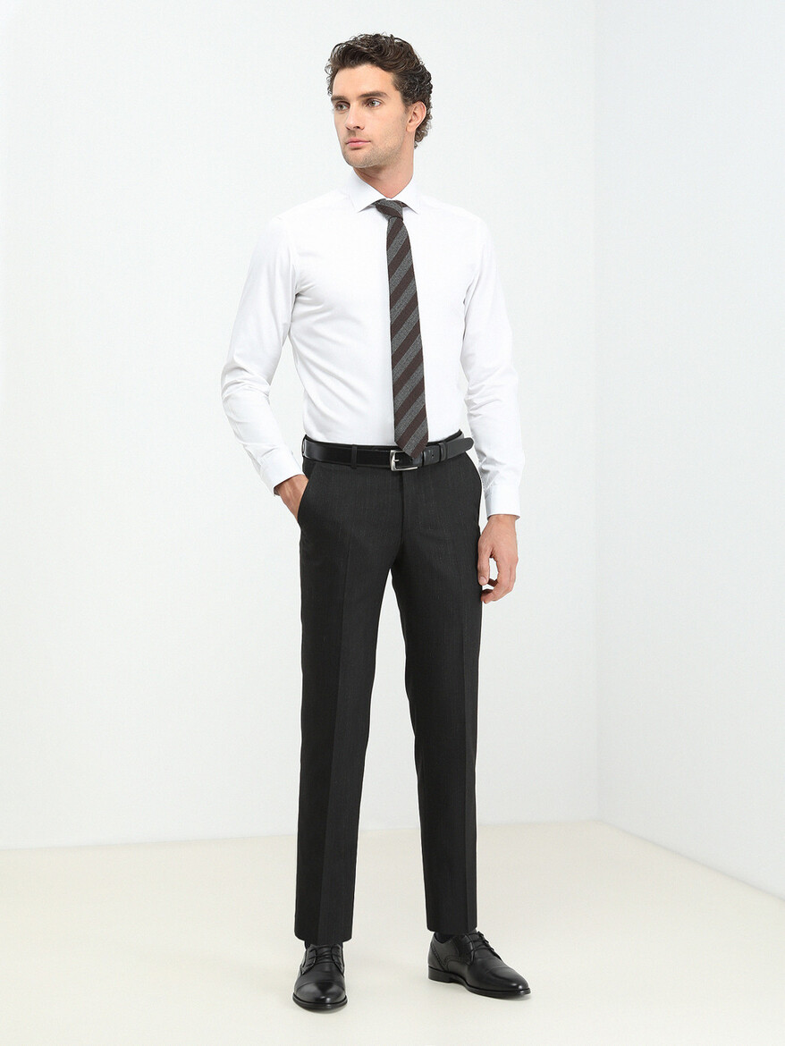 White Plain Regular Fit Weaving Classical 100% Cotton Shirt - 3