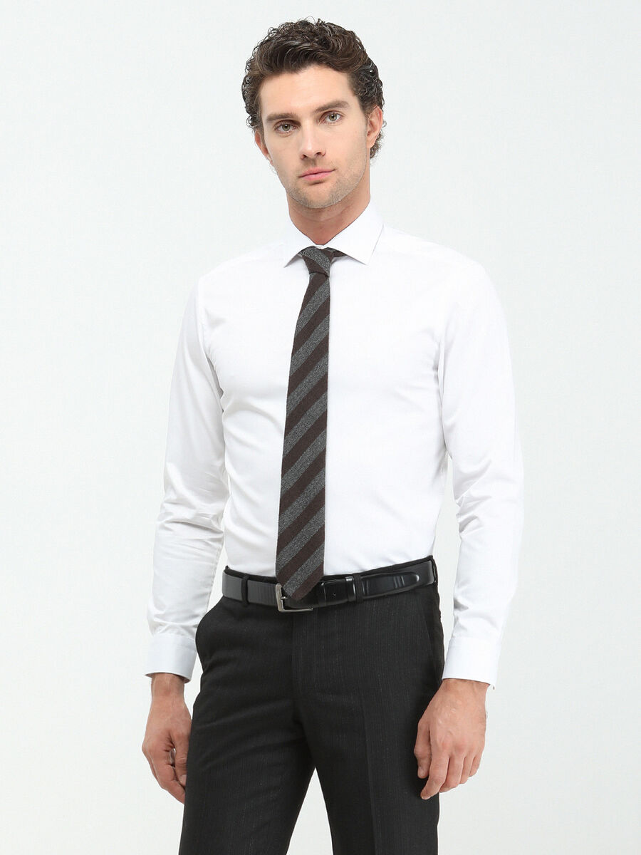 White Plain Regular Fit Weaving Classical 100% Cotton Shirt - 4