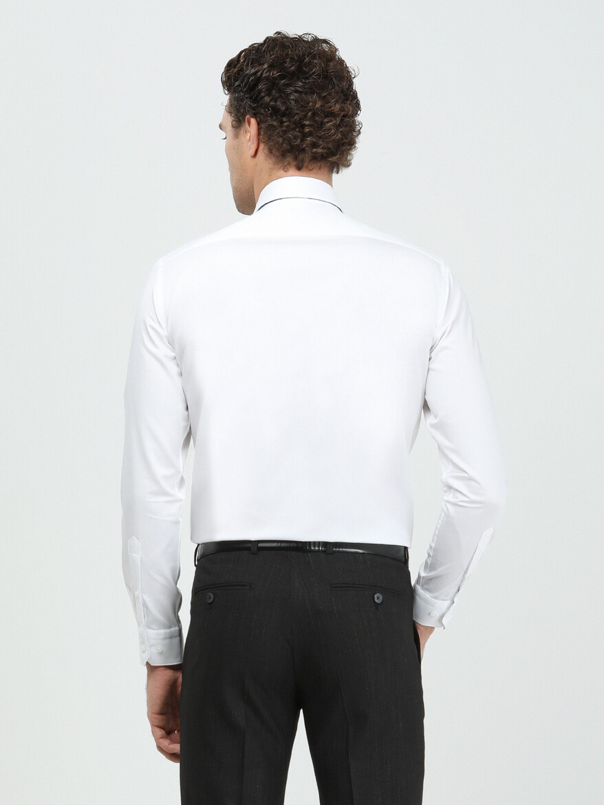 White Plain Regular Fit Weaving Classical 100% Cotton Shirt - 5