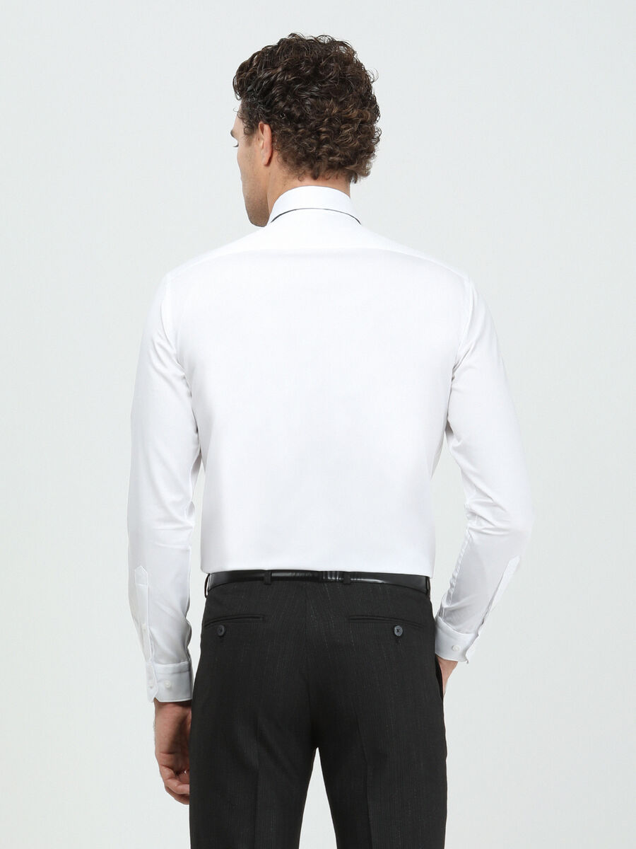 White Plain Regular Fit Weaving Classical 100% Cotton Shirt - 5