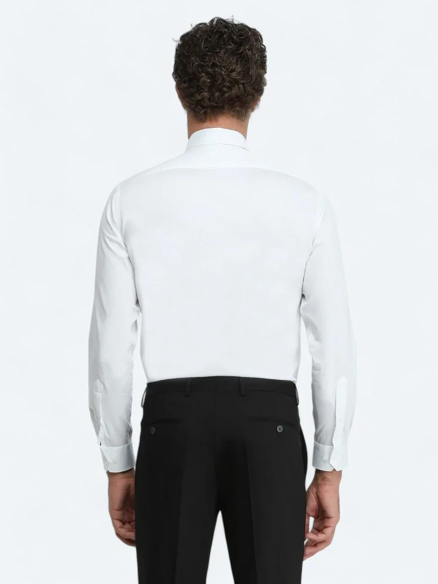 White Plain Regular Fit Weaving Classical 100% Cotton Shirt - 4