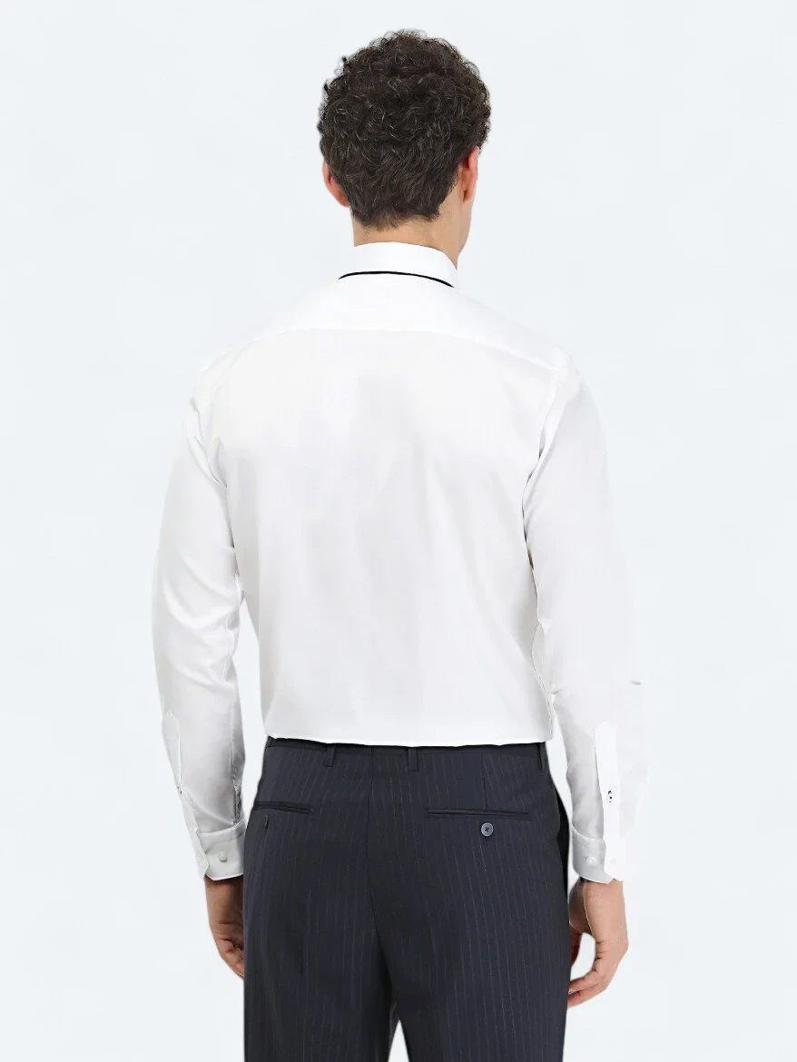 White Plain Regular Fit Weaving Classical 100% Cotton Shirt 