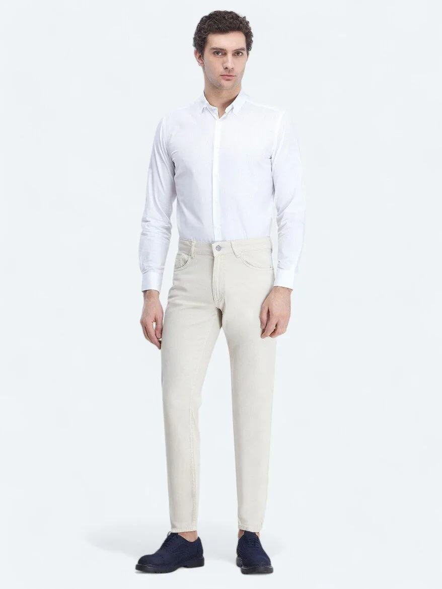 White Plain Regular Fit Weaving Classical 100% Cotton Shirt - 2