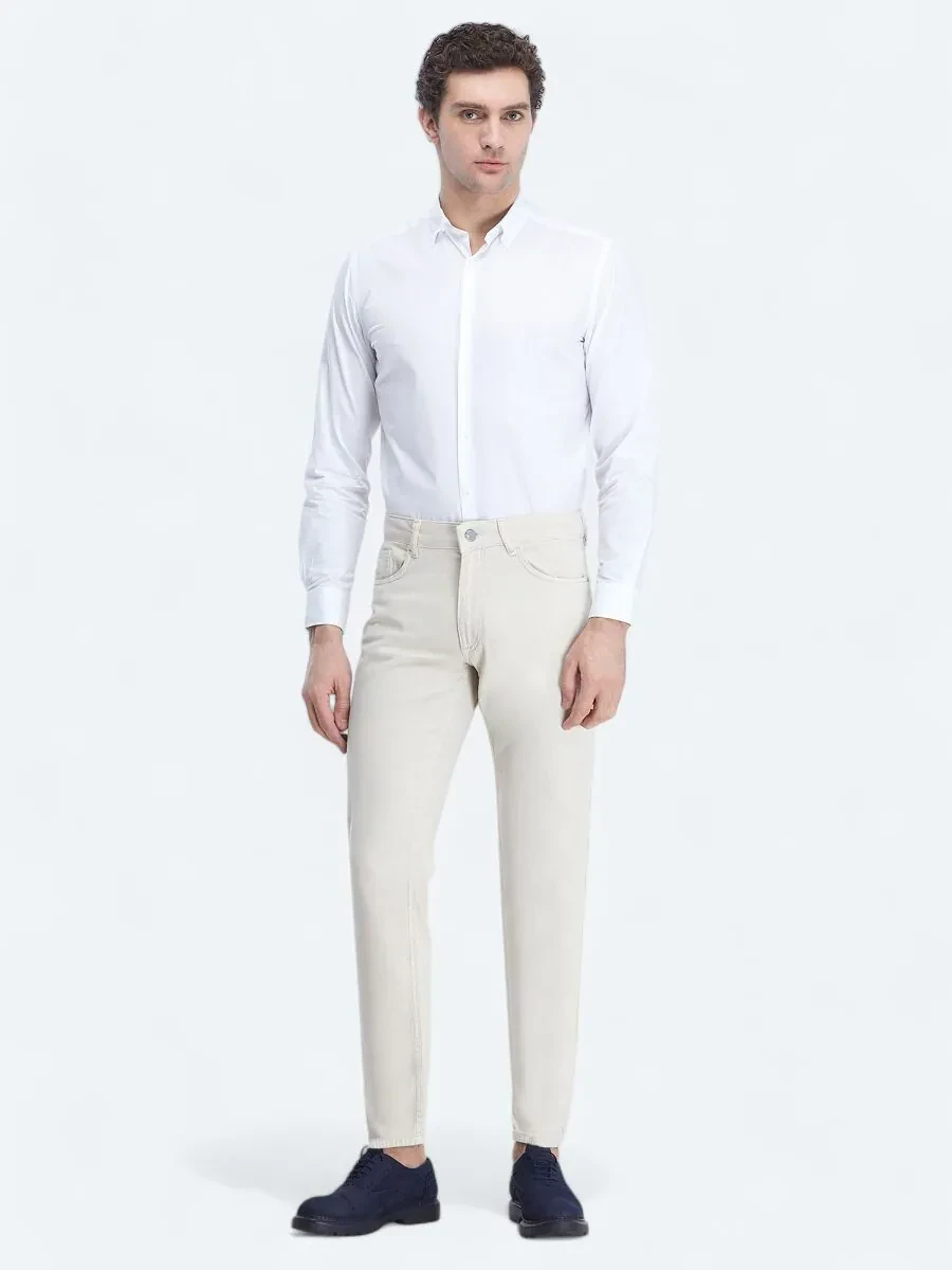 White Plain Regular Fit Weaving Classical 100% Cotton Shirt - 2