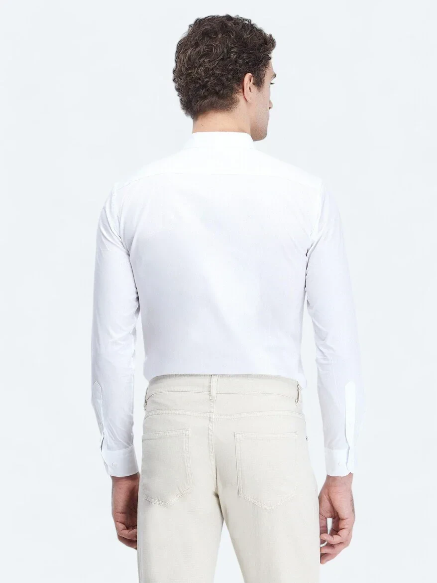 White Plain Regular Fit Weaving Classical 100% Cotton Shirt - 5
