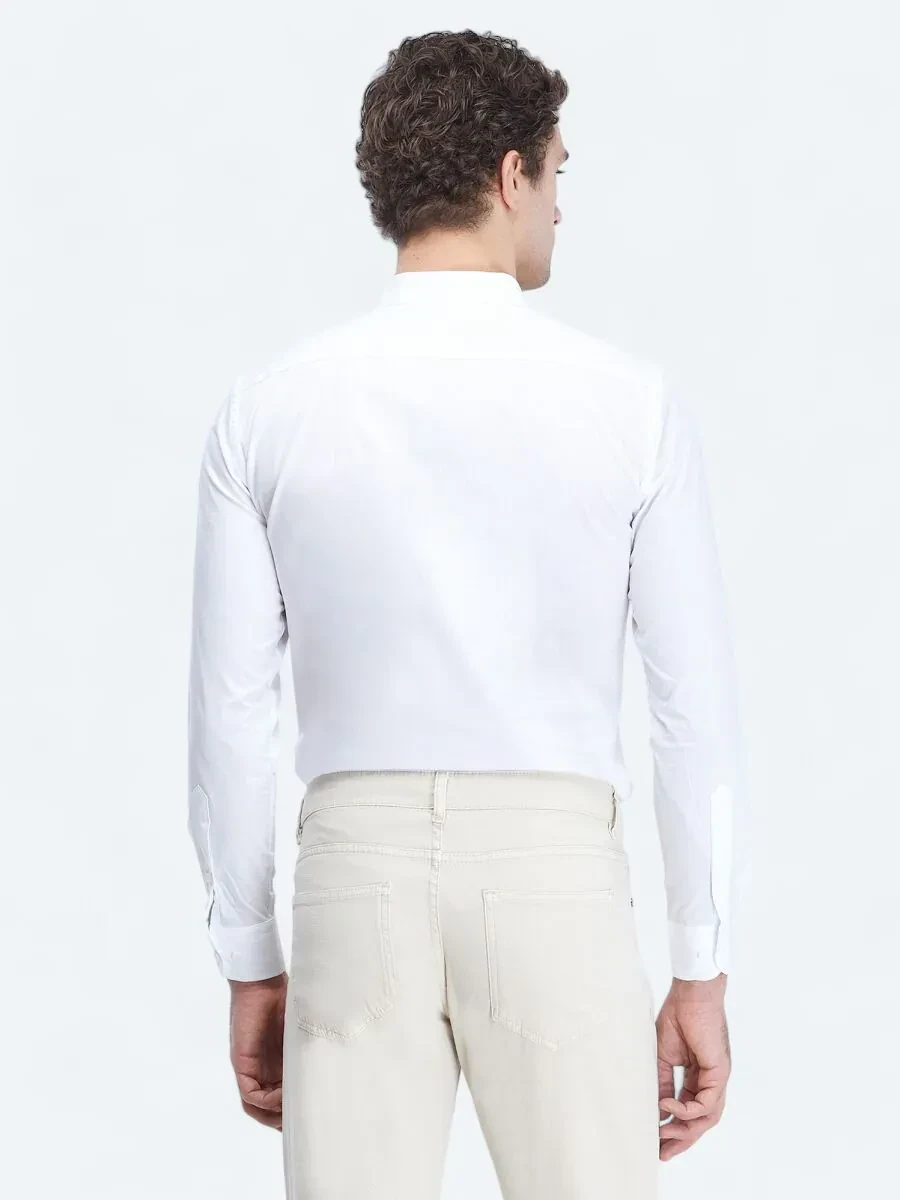 White Plain Regular Fit Weaving Classical 100% Cotton Shirt - 5