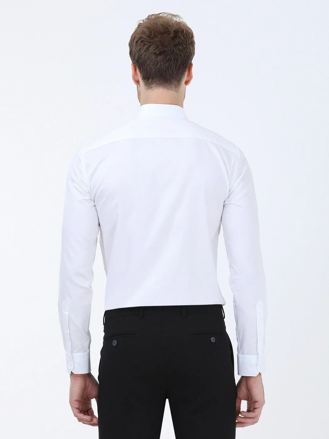 White Plain Regular Fit Weaving Classical 100% Cotton Shirt - 5