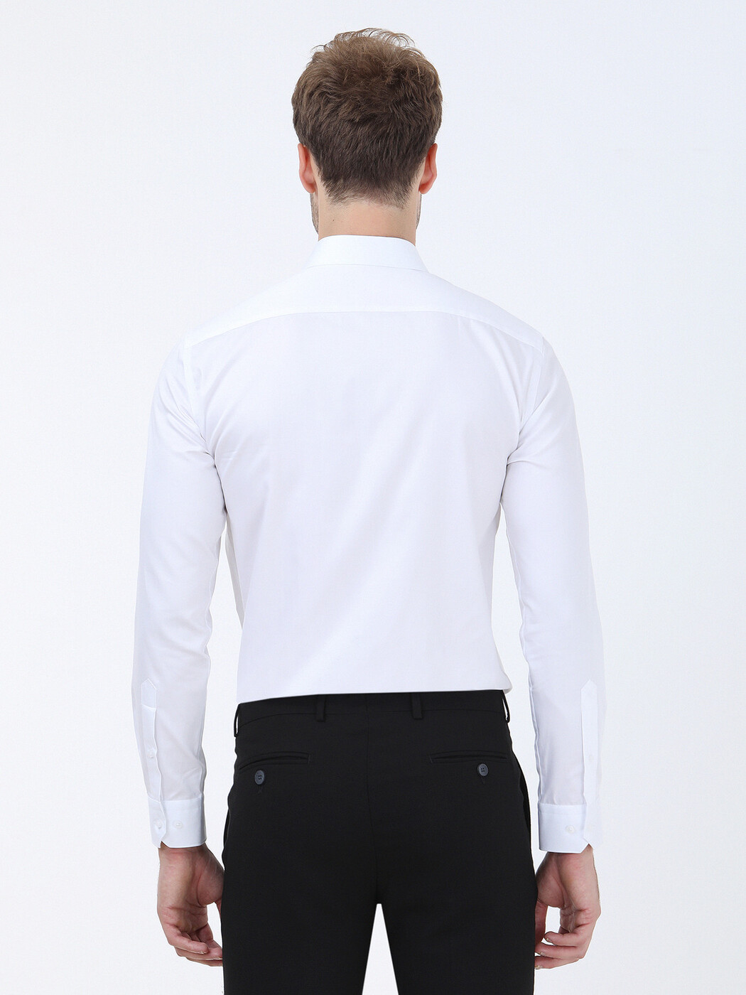 White Plain Regular Fit Weaving Classical 100% Cotton Shirt - 5