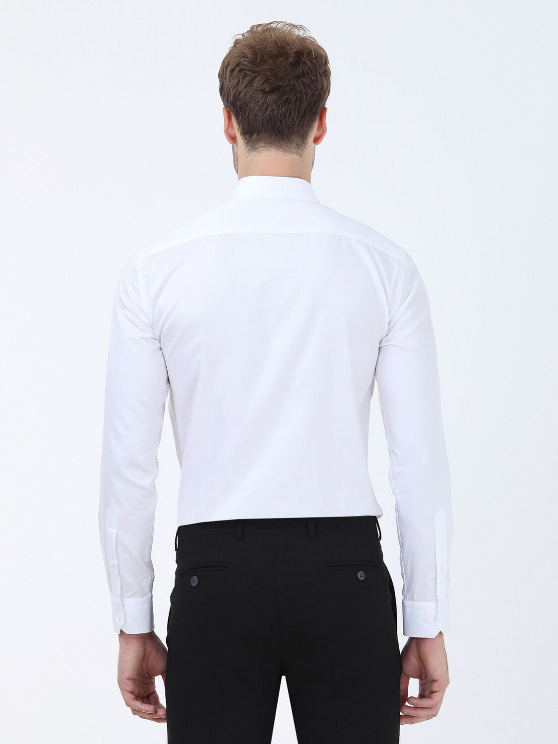 White Plain Regular Fit Weaving Classical 100% Cotton Shirt - 5