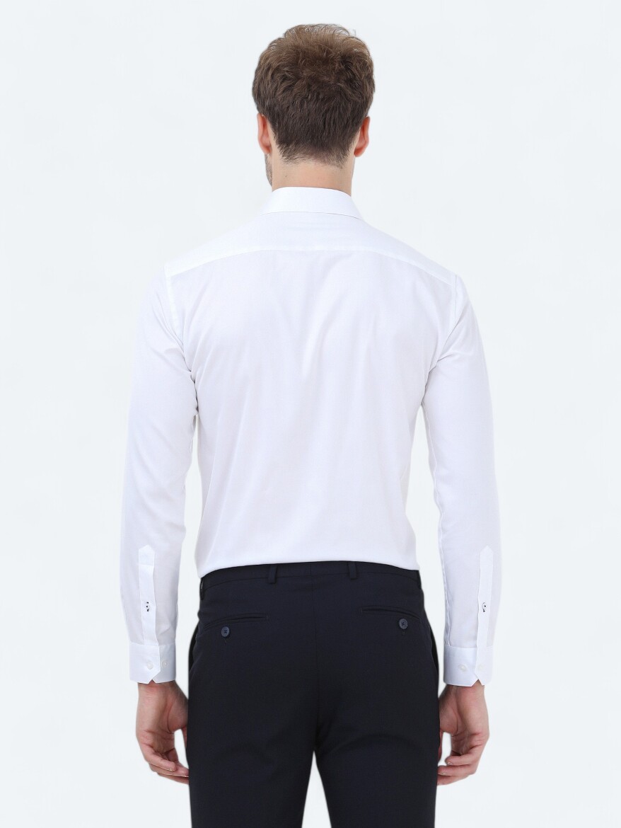 White Plain Regular Fit Weaving Classical 100% Cotton Shirt - 5