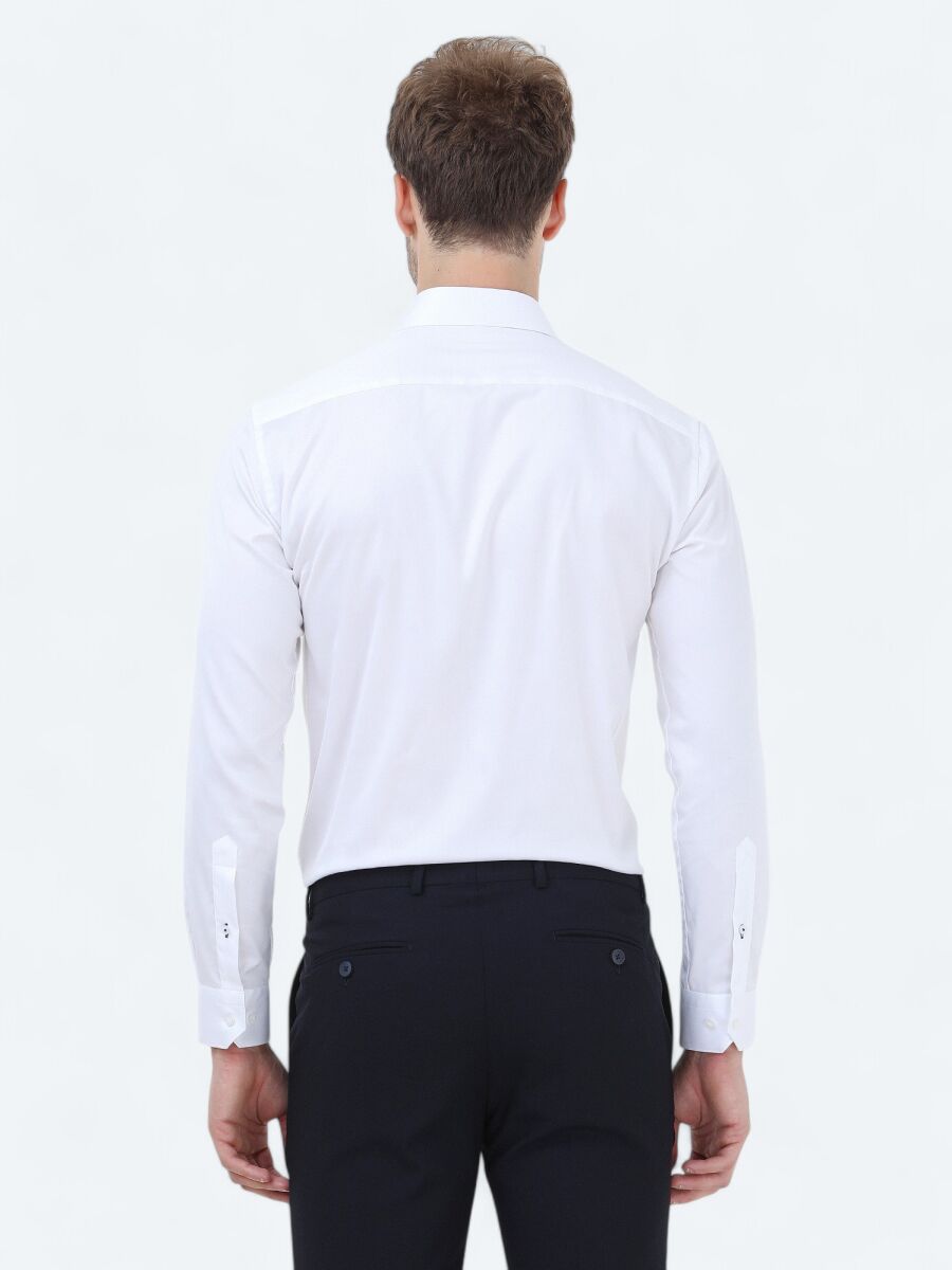 White Plain Regular Fit Weaving Classical 100% Cotton Shirt - 5