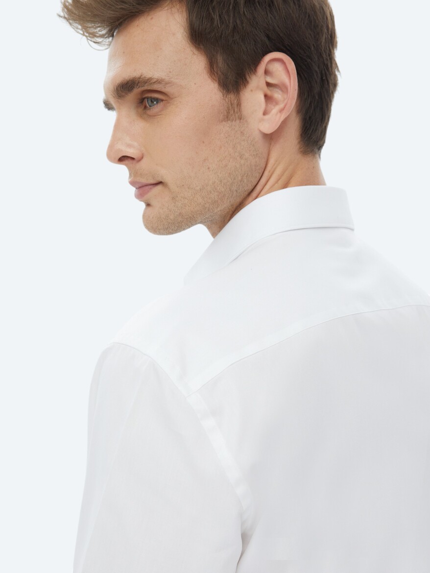 White Plain Regular Fit Weaving Classical 100% Cotton Shirt - 7