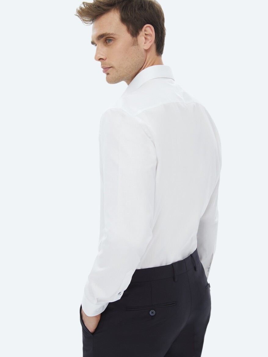 White Plain Regular Fit Weaving Classical 100% Cotton Shirt - 8