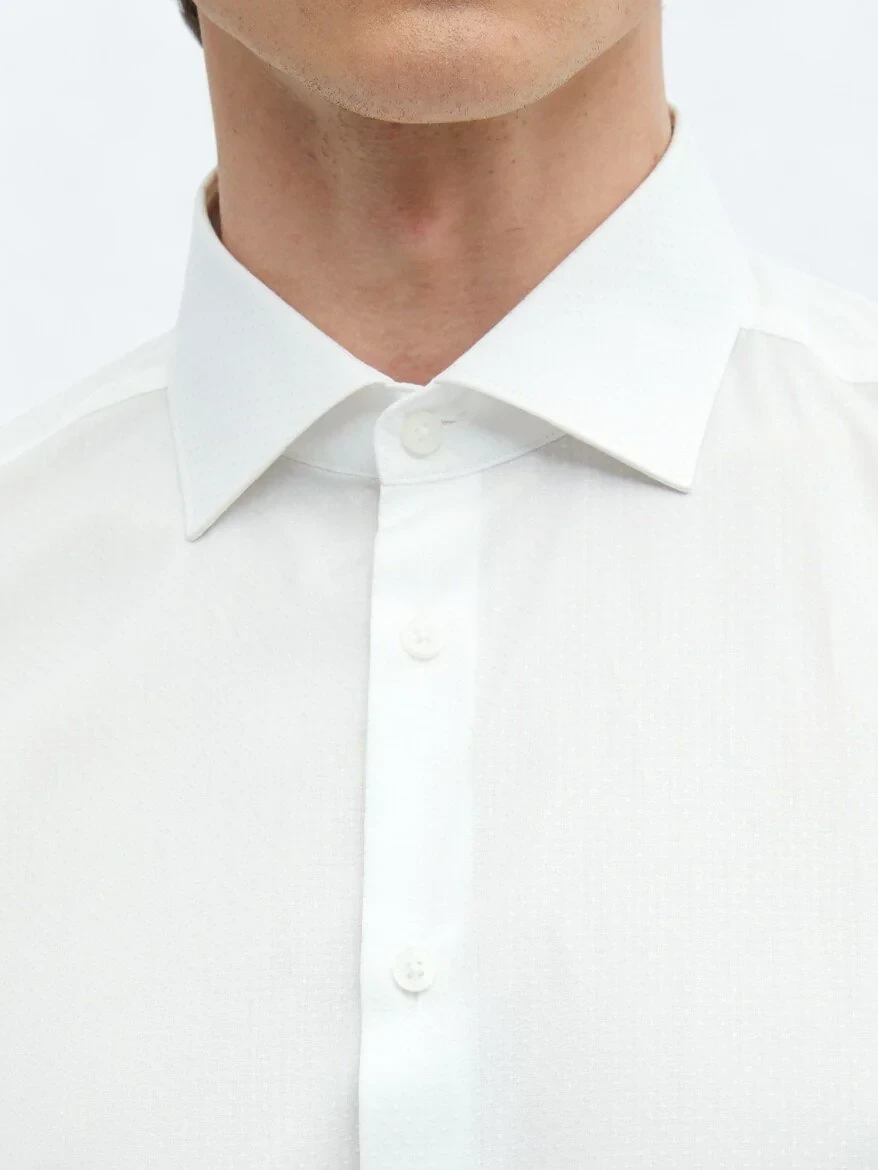 White Plain Regular Fit Weaving Classical 100% Cotton Shirt - 4