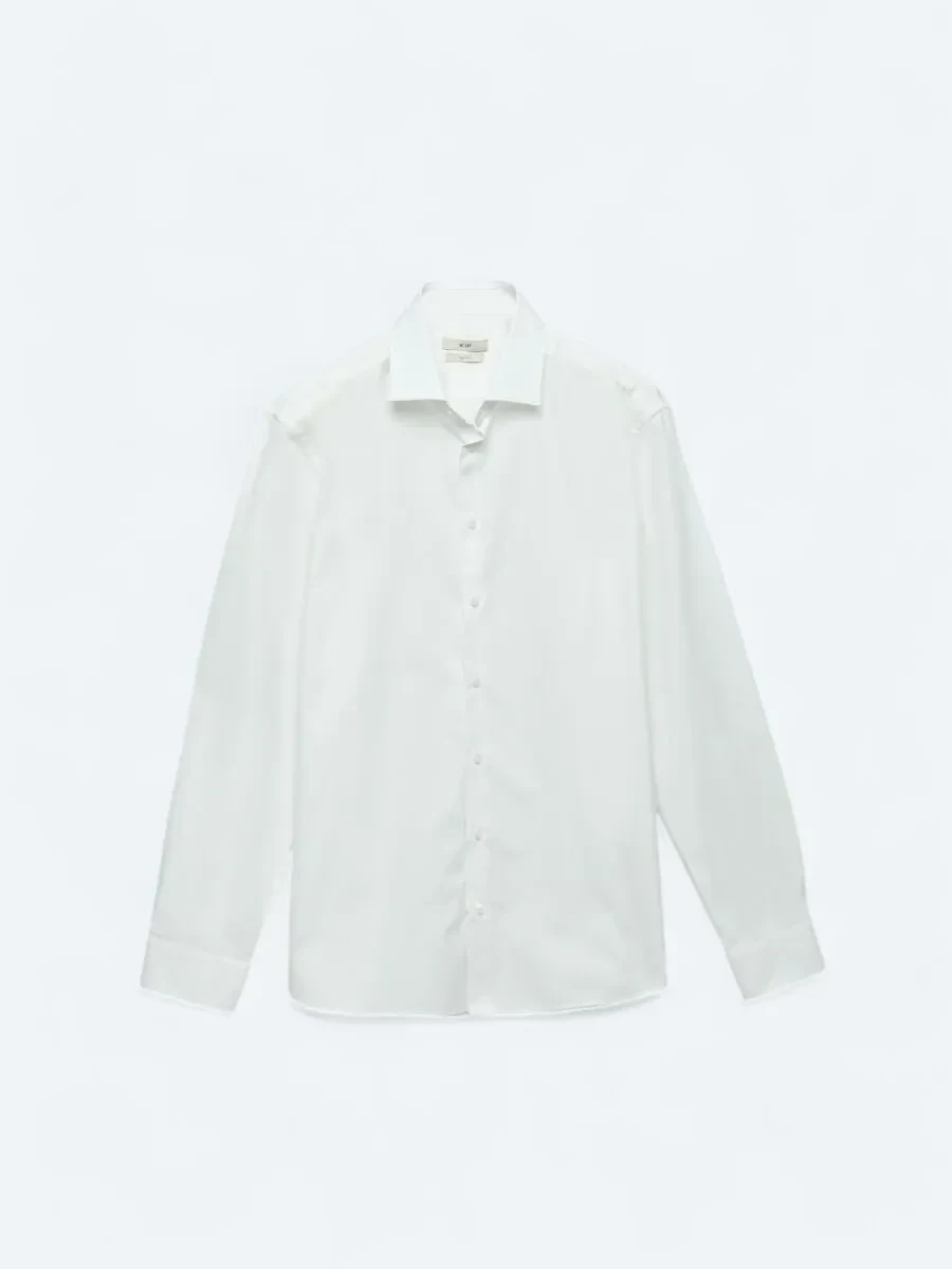 White Plain Regular Fit Weaving Classical 100% Cotton Shirt - 6