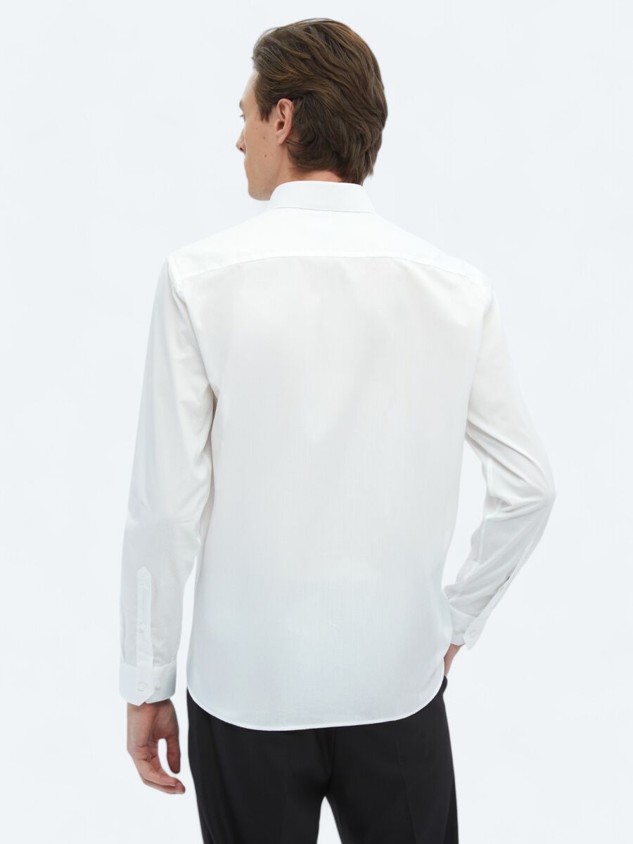 White Plain Regular Fit Weaving Classical 100% Cotton Shirt - 5