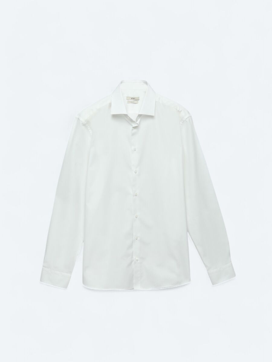 White Plain Regular Fit Weaving Classical 100% Cotton Shirt - 6