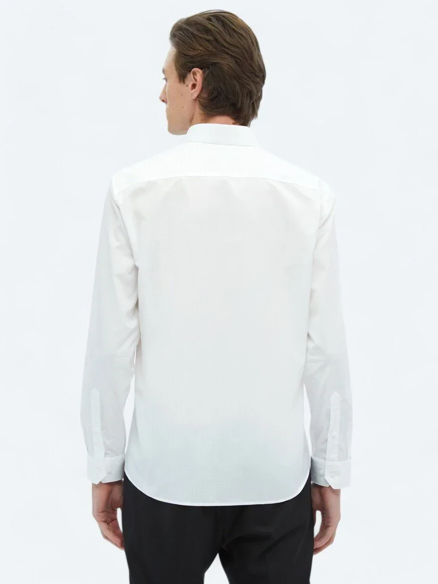 White Plain Regular Fit Weaving Classical 100% Cotton Shirt - 7