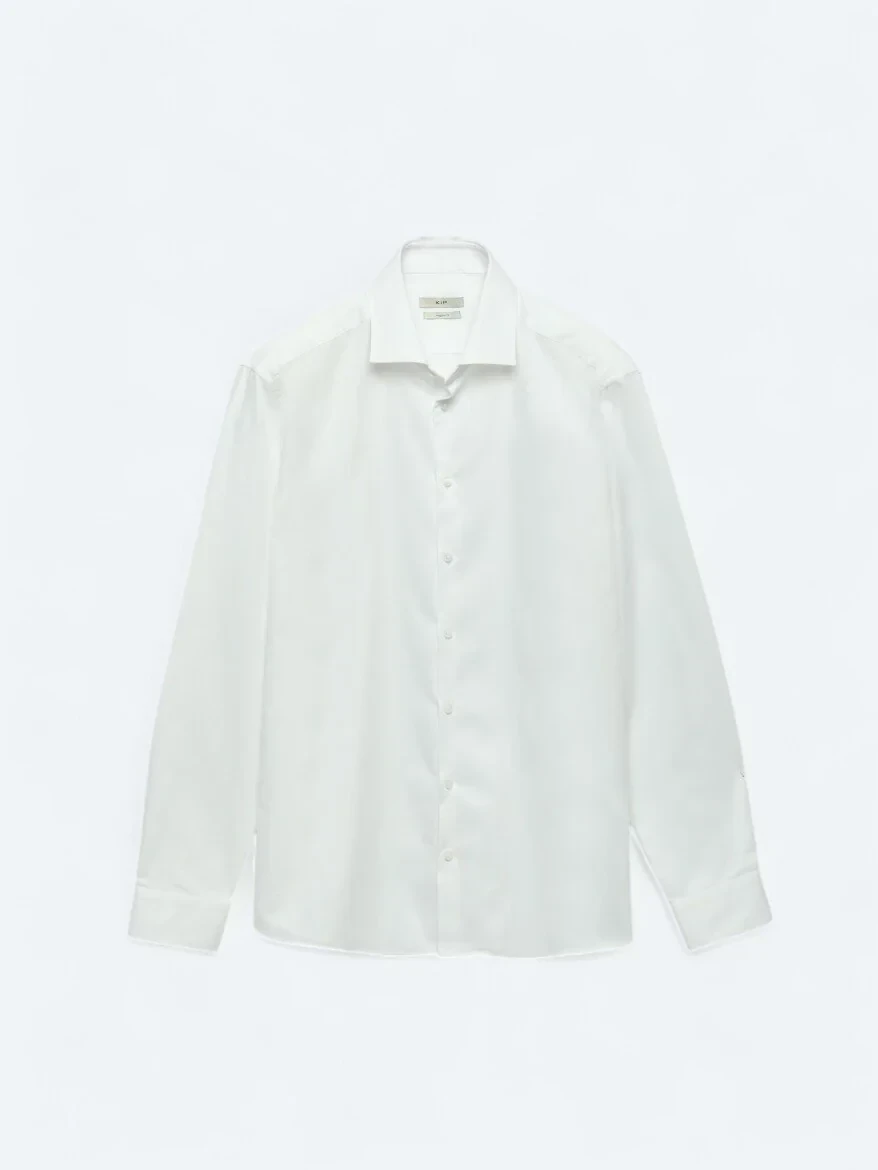 White Plain Regular Fit Weaving Classical 100% Cotton Shirt - 8