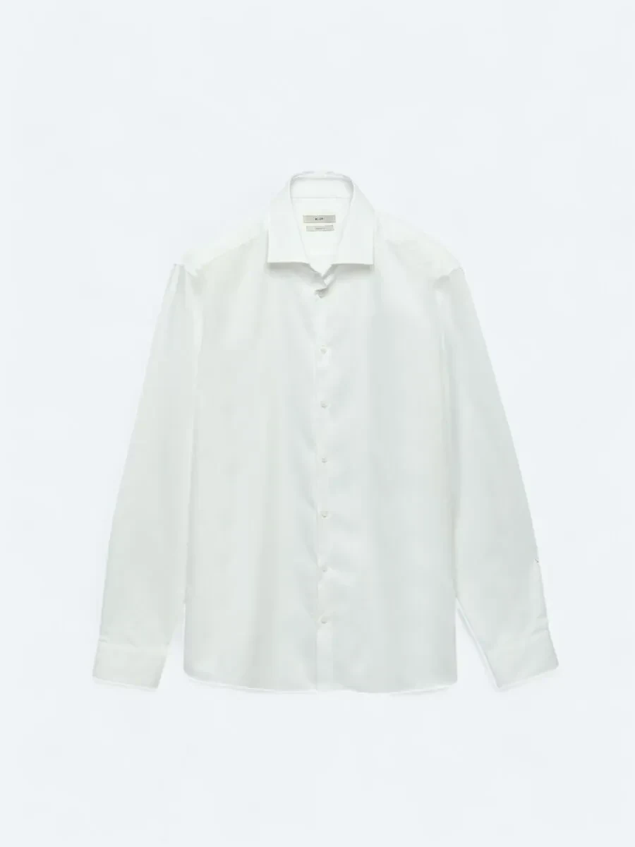 White Plain Regular Fit Weaving Classical 100% Cotton Shirt - 8