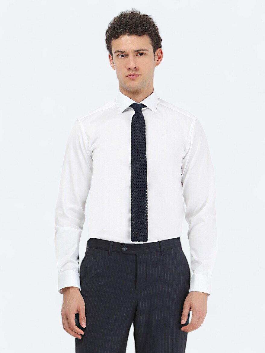 White Plain Regular Fit Weaving Classical 100% Cotton Shirt 