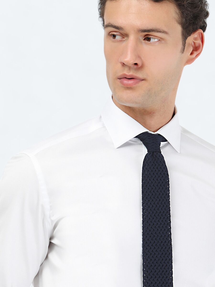 White Plain Regular Fit Weaving Classical 100% Cotton Shirt - 3