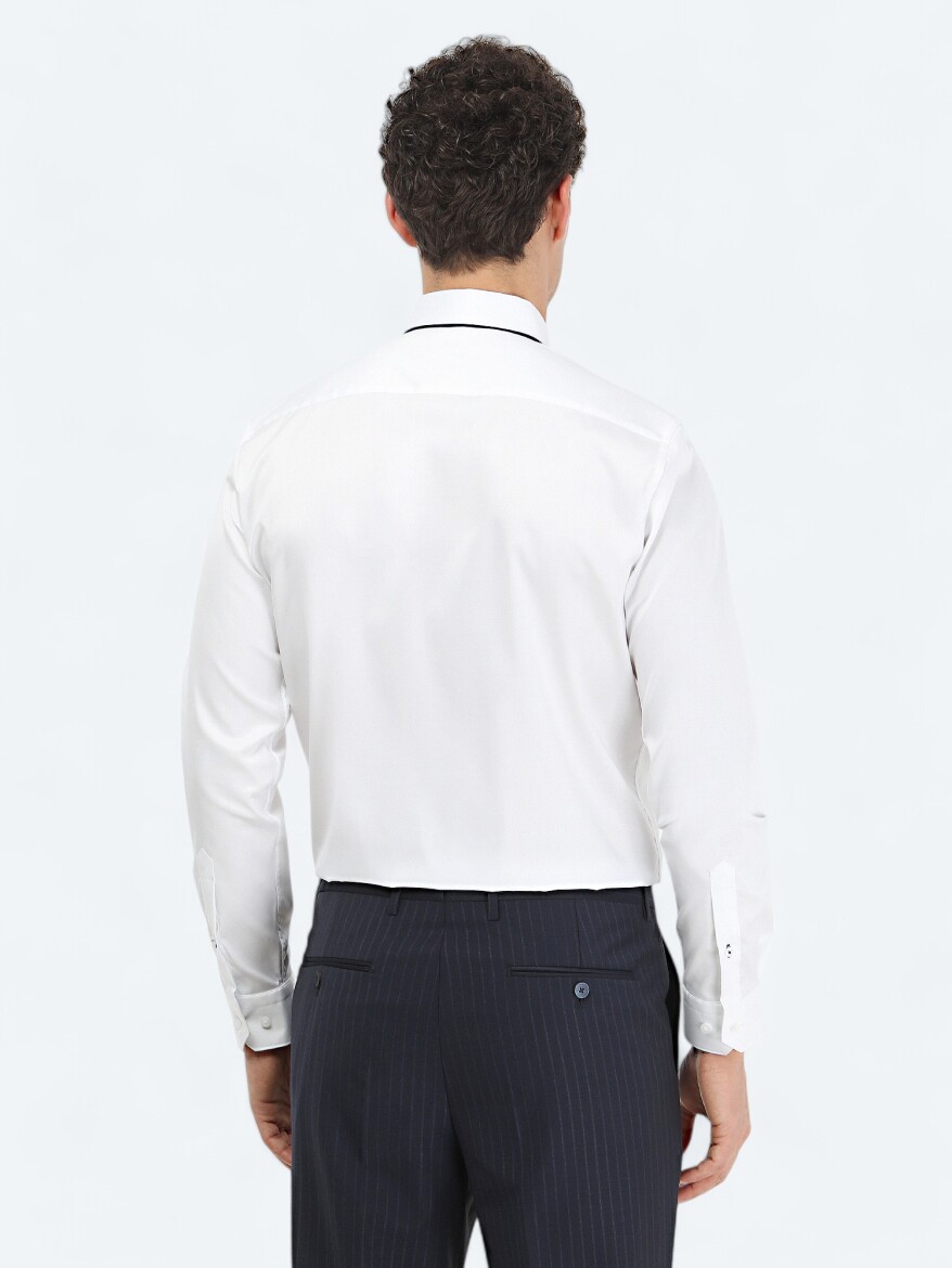 White Plain Regular Fit Weaving Classical 100% Cotton Shirt - 4