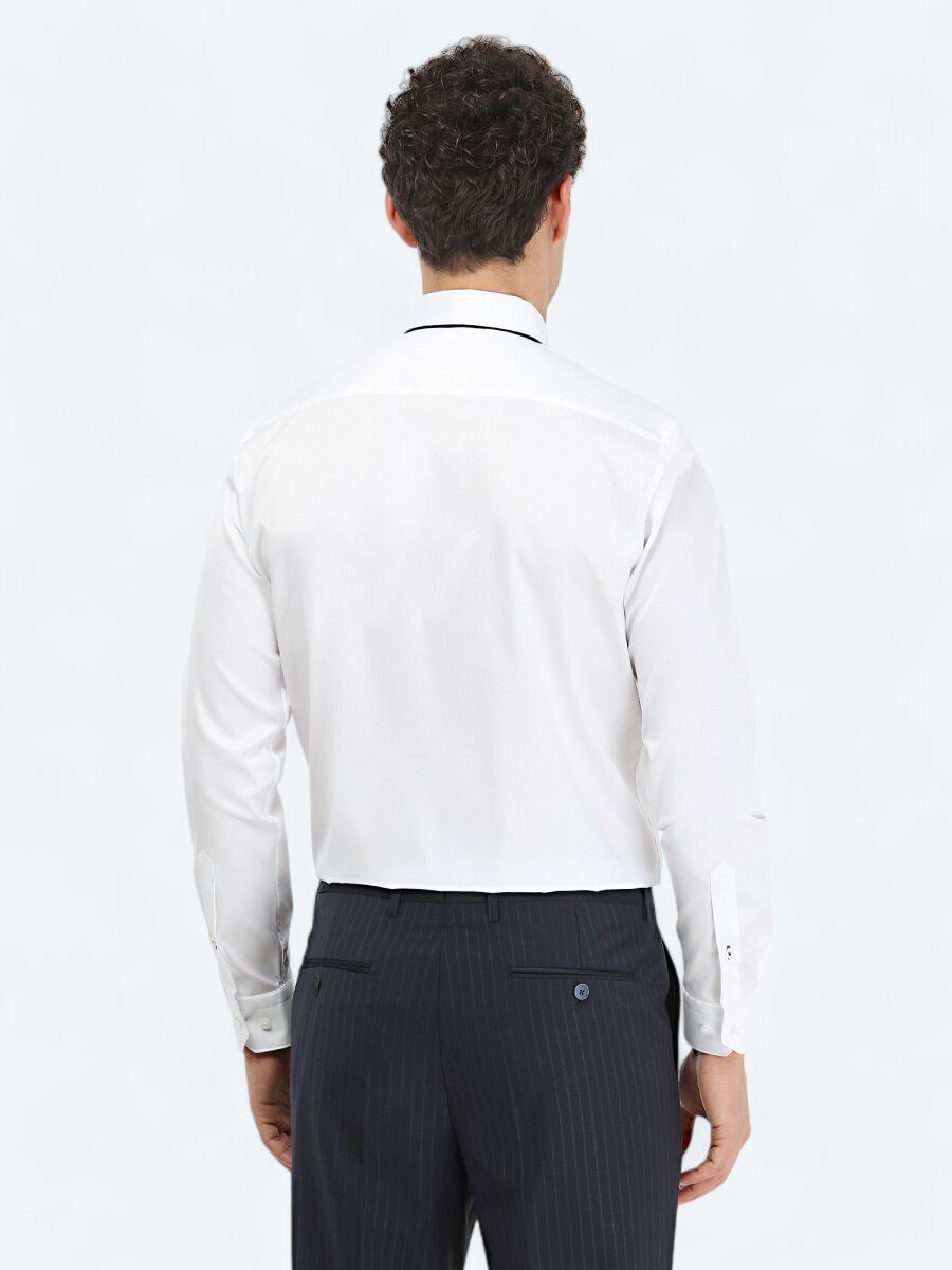 White Plain Regular Fit Weaving Classical 100% Cotton Shirt - 4