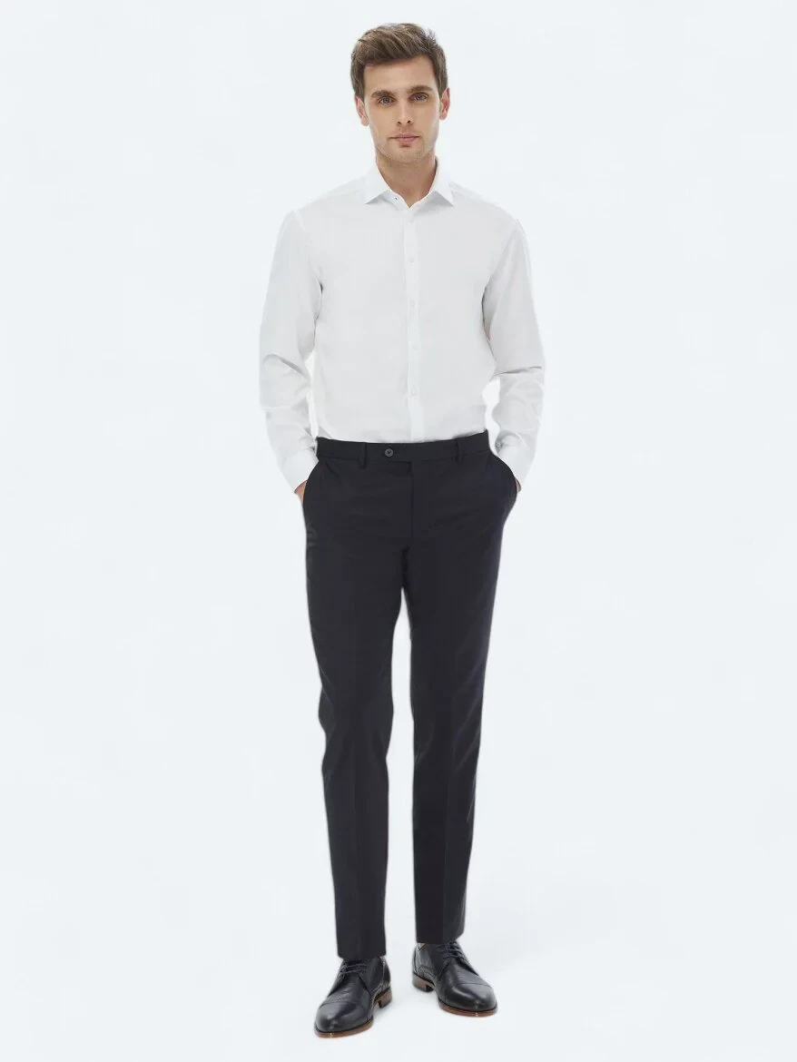 White Plain Regular Fit Weaving Classical 100% Cotton Shirt - 6
