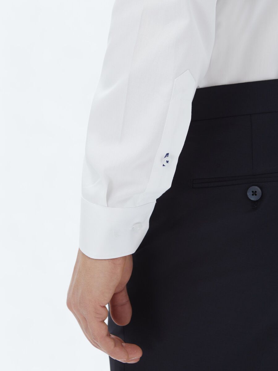 White Plain Regular Fit Weaving Classical 100% Cotton Shirt - 5