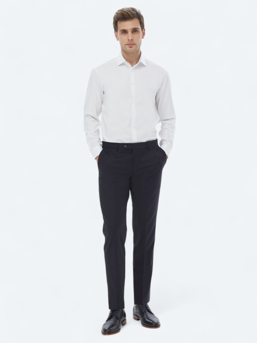 White Plain Regular Fit Weaving Classical 100% Cotton Shirt - 6