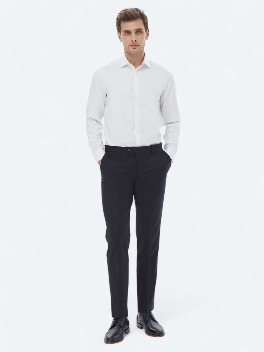 White Plain Regular Fit Weaving Classical 100% Cotton Shirt - 6