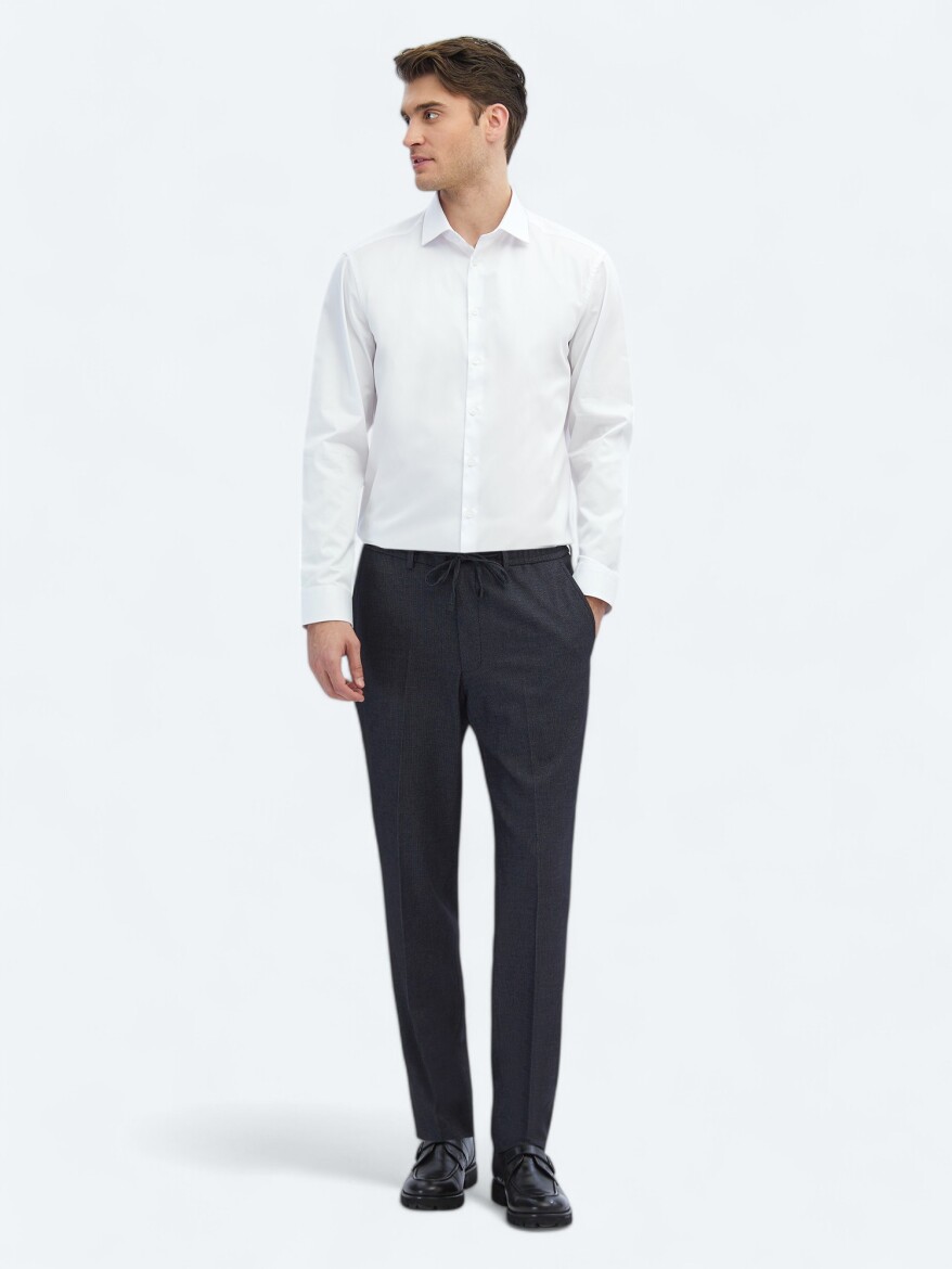 White Plain Regular Fit Weaving Classical 100% Cotton Shirt - 2