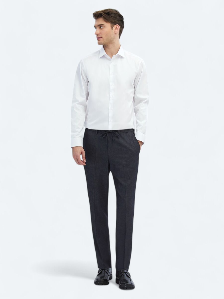 White Plain Regular Fit Weaving Classical 100% Cotton Shirt - 2