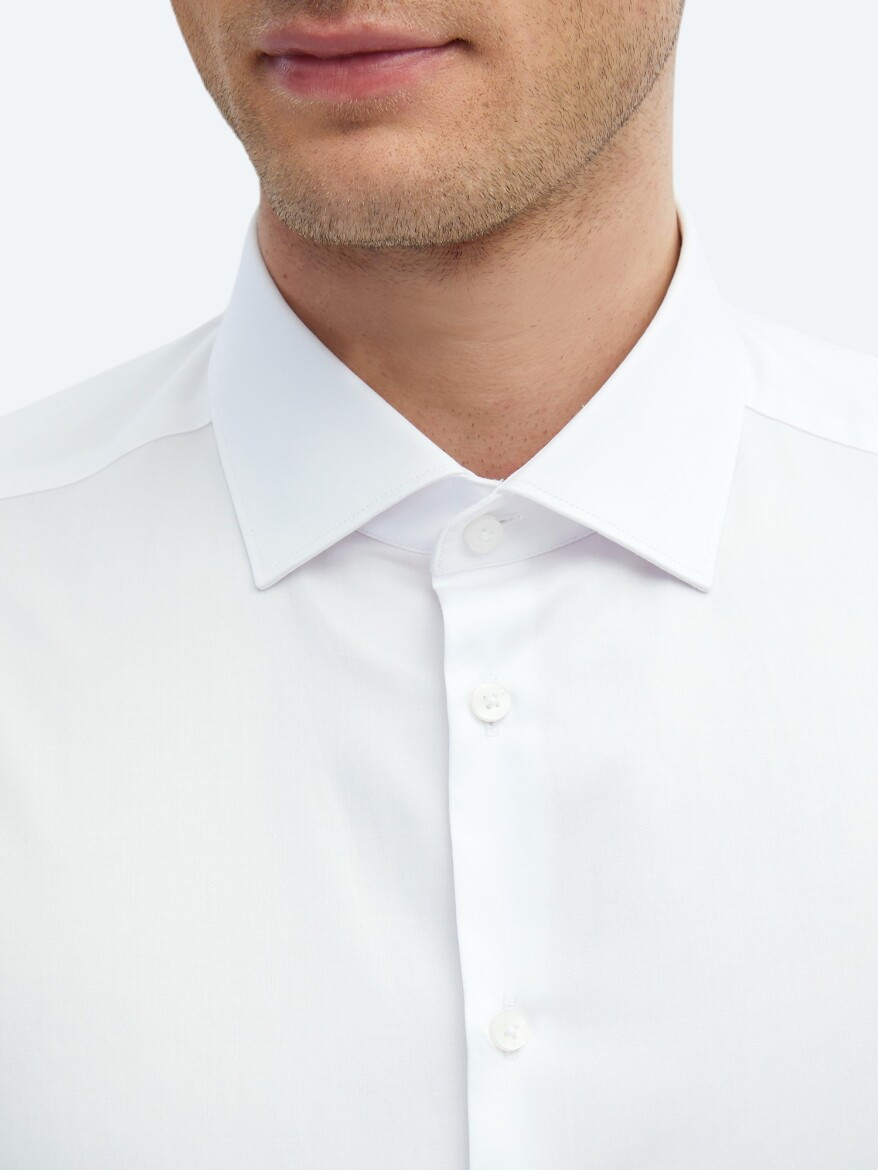 White Plain Regular Fit Weaving Classical 100% Cotton Shirt - 4