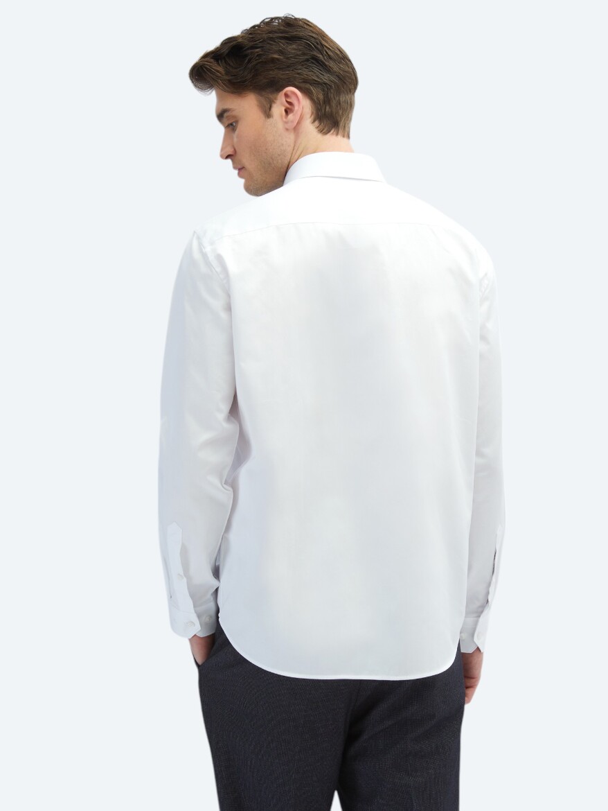 White Plain Regular Fit Weaving Classical 100% Cotton Shirt - 5
