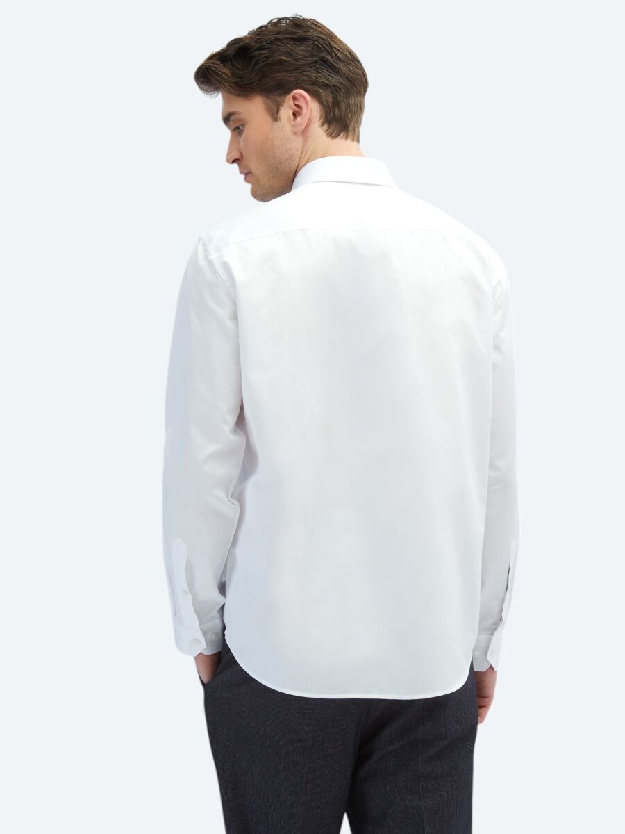 White Plain Regular Fit Weaving Classical 100% Cotton Shirt - 5