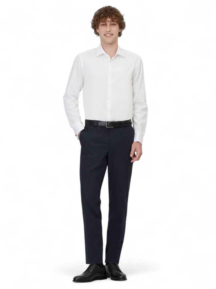 White Plain Regular Fit Weaving Classical 100% Cotton Shirt - 2