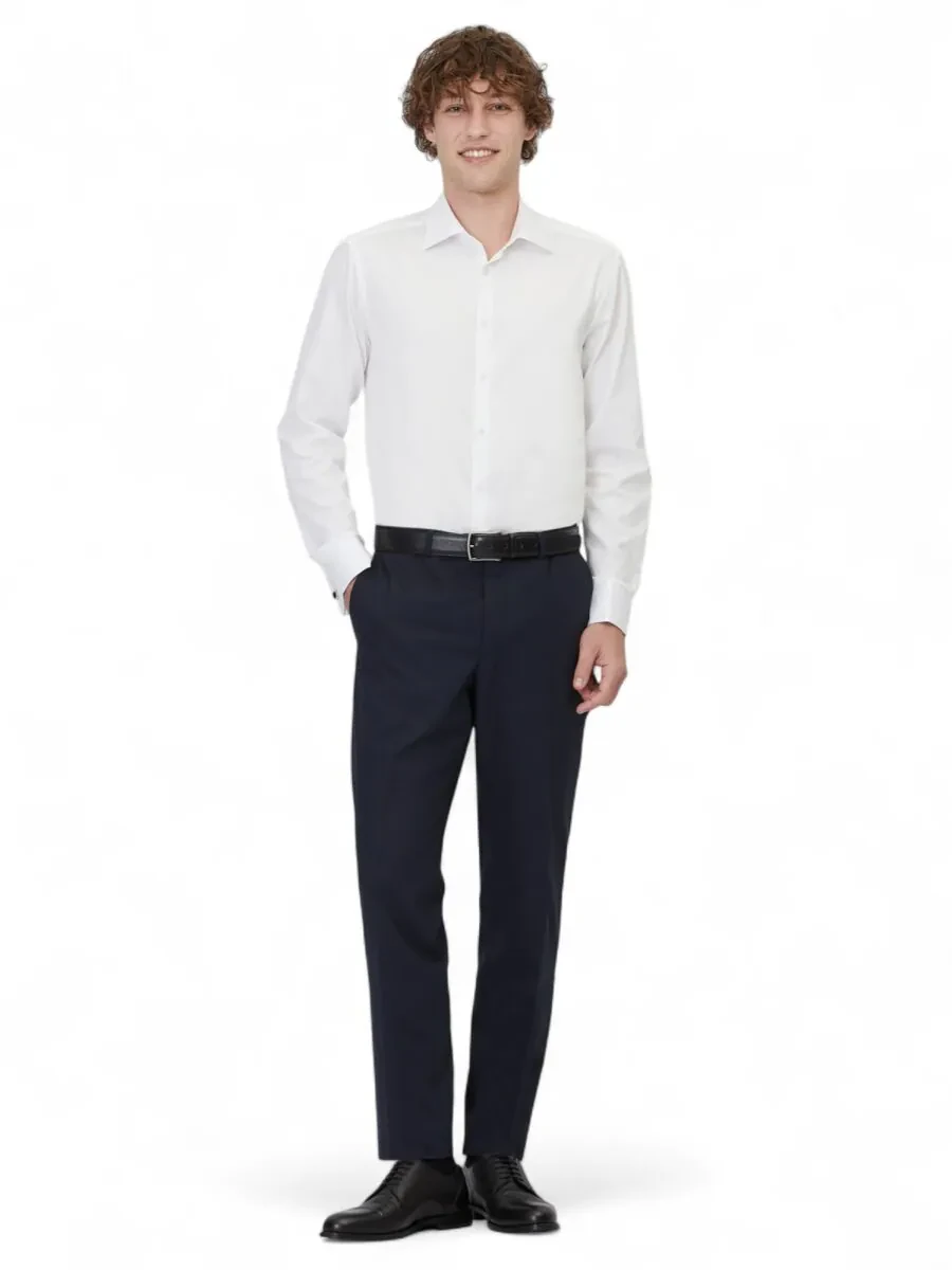 White Plain Regular Fit Weaving Classical 100% Cotton Shirt - 2