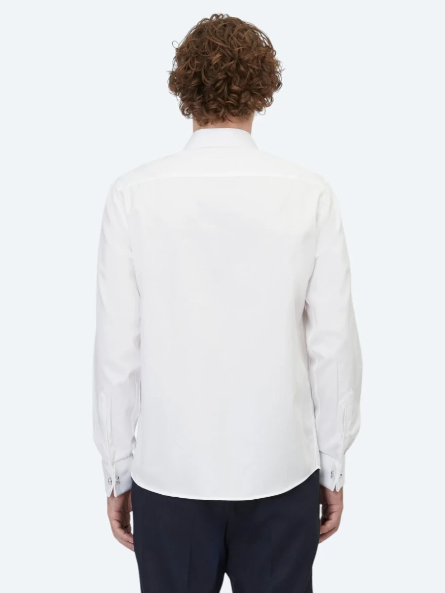 White Plain Regular Fit Weaving Classical 100% Cotton Shirt - 5