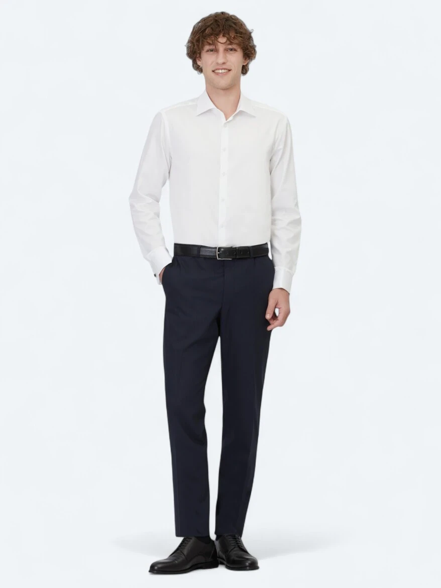 White Plain Regular Fit Weaving Classical 100% Cotton Shirt - 2