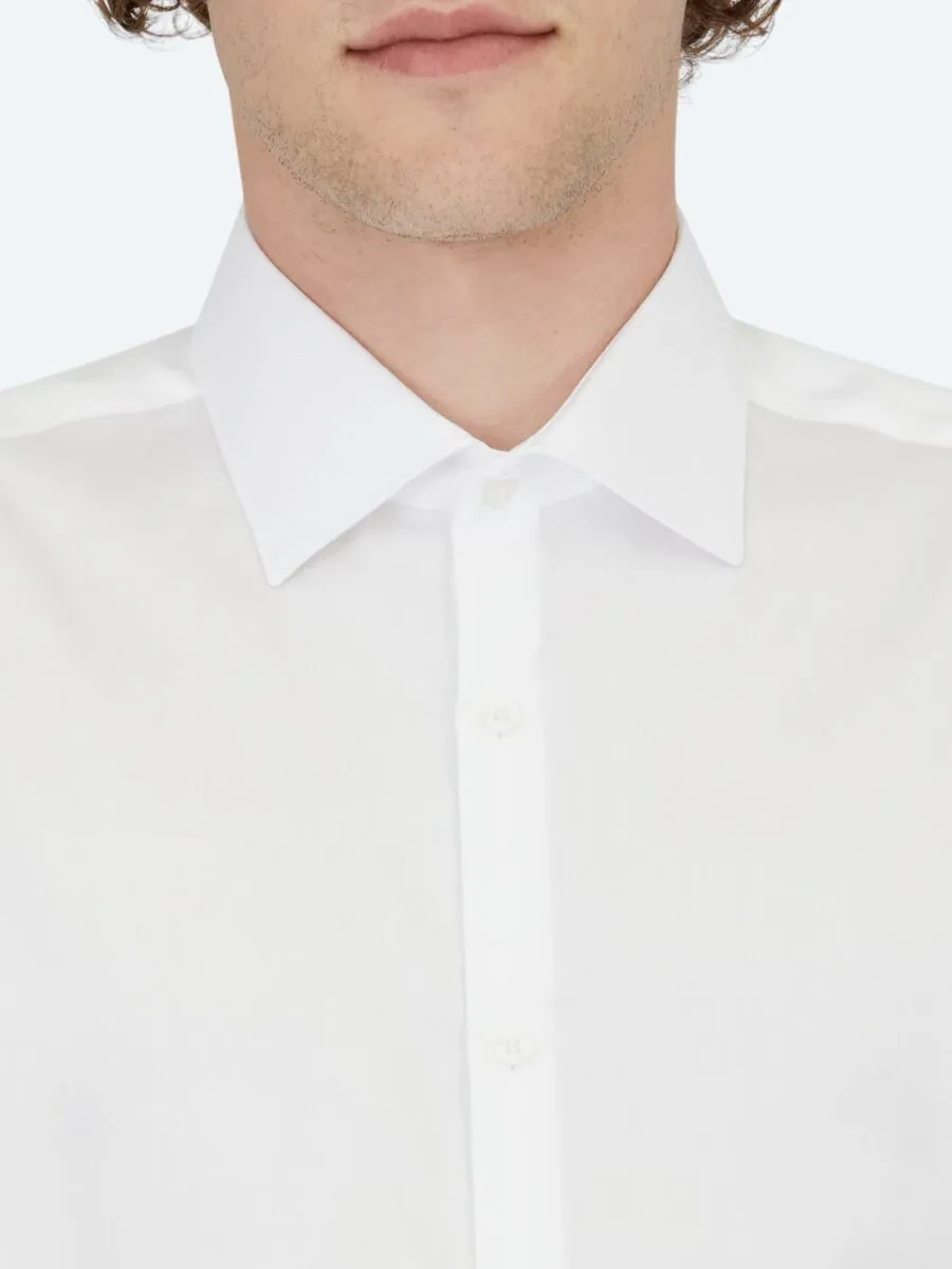White Plain Regular Fit Weaving Classical 100% Cotton Shirt - 4